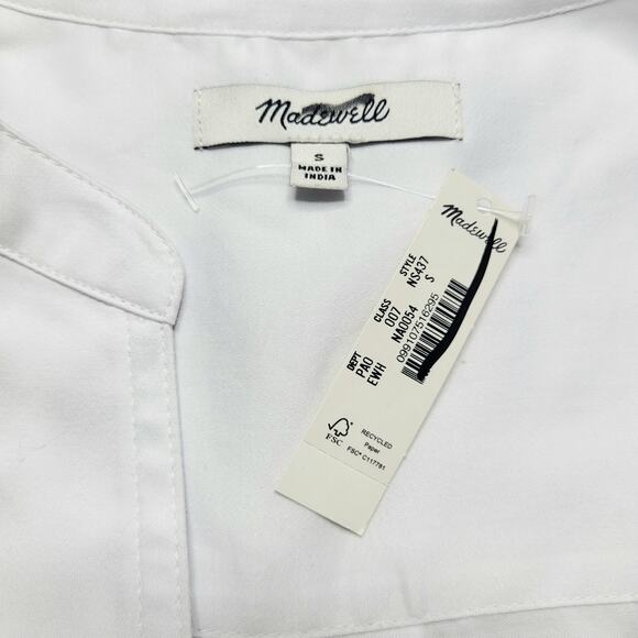 Madewell V Neck Long Bubble Sleeve Top Eyelet White Cotton Shirt Stretchy Small - Picture 7 of 8